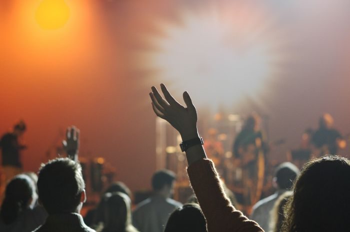 multime de oameni cu mainile ridicate la un concert